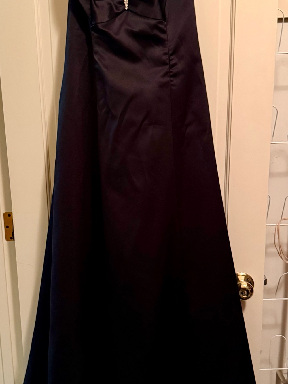 David's Bridal Black Satin A-Line Gown with Jewel Detail - Picture 5 of 7